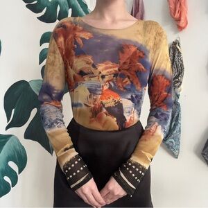 Multicolor Graphic Italian Mesh Top by Fuzzi